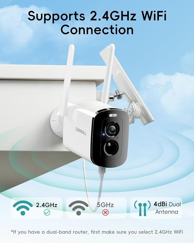 ZUMIMALL Solar Security Cameras Wireless Outdoor - 4 Packs, 2K Camera for Home Security with Color Night Vision, 2.4GHz WiFi, 2-Way Talk, Spotlight & Siren, IP66 Weatherproof, Compatible with Alexa