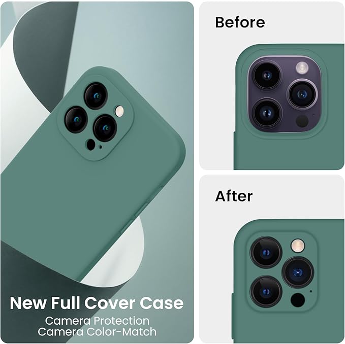 FireNova Designed for iPhone 14 Pro Case, Silicone Upgraded [Camera Protection] Phone Case, Soft Anti-Scratch Microfiber Lining Inside, 6.1 inch, Midnight Green