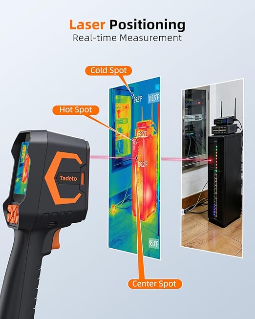 Tadeto Infrared Thermal Camera, Thermal Imaging Camera with Laser Pointer, 256*192 TISR Resolution IR Camera with 320*240 LCD Screen and 9 Thermal Palettes for Electrical/AC/HVAC/Pet/Home Inspection
