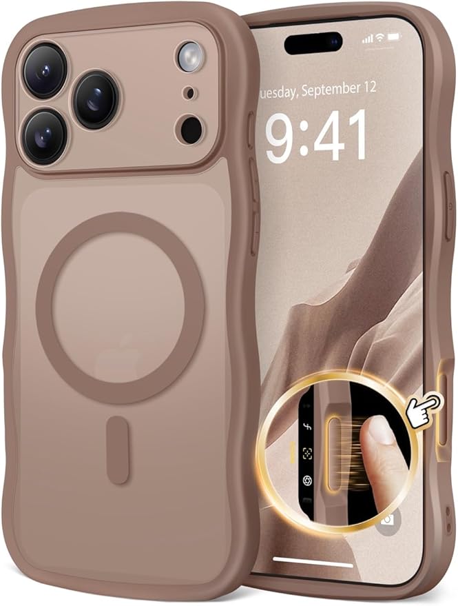 CAPRARO Magnetic for iPhone 17 Pro Case for Women Girls, Upgraded [Full Camera Protection] [Compatible with MagSafe] Cute Wave Translucent Matte Phone Case for iPhone 17 Pro, Clear Brown