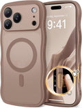 CAPRARO Magnetic for iPhone 17 Pro Case for Women Girls, Upgraded [Full Camera Protection] [Compatible with MagSafe] Cute Wave Translucent Matte Phone Case for iPhone 17 Pro, Clear Brown