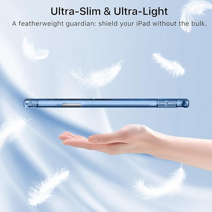 MoKo for iPad Air 11 inch Case (M4/M3/M2) 2026/2025/2024, iPad Air 5th/4th Gen 10.9 inch Case 2022/2020 with Pencil Holder, Slim Trifold Cover with Hard PC Translucent Back Shell, Blue Starry Sky