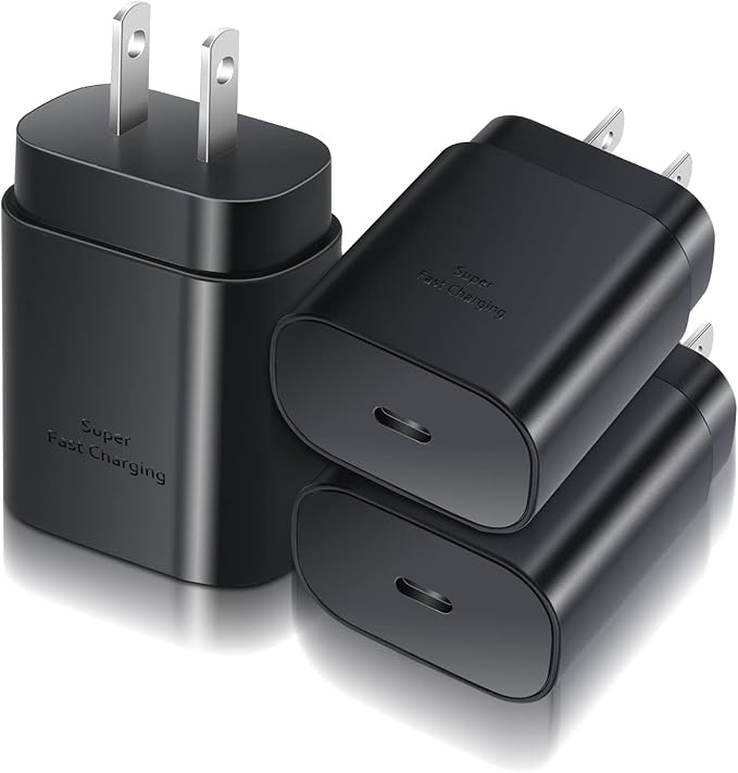 USB C Wall Charger Adapter, Costyle 3 Pack PD 25W Super Fast Charger Type C Charging Block For Samsung Galaxy S25/S24/S23/S22/S21/S20 Ultra/Plus/S20FE/S10/A13/A53/A71/Note 20 Ultra/10,Pixel 7/6A-Black