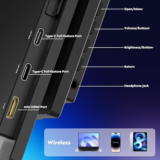 ZSCMALLS Battery Wireless Portable Monitor, 8000mAh 15.6" 1080P IPS USB-C/HDMI Second Screen, Built-in Speakers, Support AirPlay/Miracast for Laptop/Phone/Tablet/Switch/Xbox, Carry Bag Included