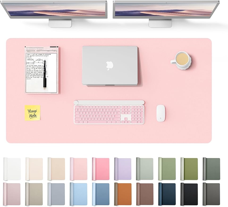 YSAGi Leather Desk Protector, Office Mat, Large Mouse Mat, Non-Slip PU Leather Blotter, Laptop Pad, Waterproof Writing Pad for Office and Home (Light Pink, 47.2" x 23.6")