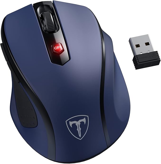 HOTWEEMS Wireless Mouse, D-09 Computer Mouse USB Cordless Mice for Laptop, Ergo Grips, Lightspeed 5-Level 2400 DPI, 16 Months Battery, Portable for PC Mac Chromebook (Sapphire Blue, 1 Pack)