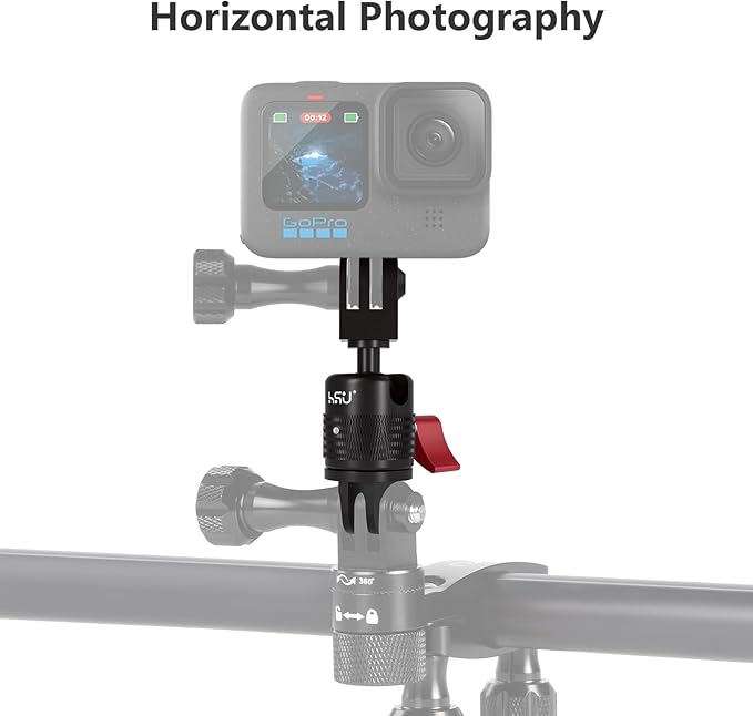 HSU 360 Degree Rotation Camera Mount, Aluminum Vertical Bracket Tripod Adapter Compatible with GoPro Hero 13/12/11/10/9/8/7/6/5 AKASO Campark DJI Osmo Action 4/3 and Other Action Cameras
