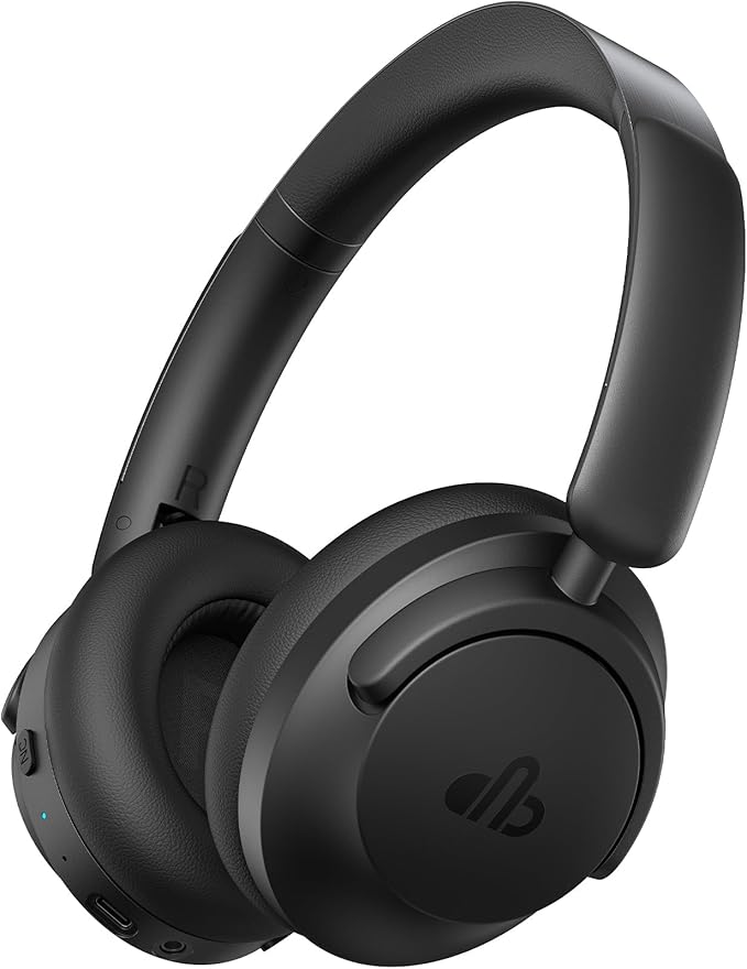 Hybrid Active Noise Cancelling Headphones, Over-Ear Bluetooth Headphone with Hi-Res Audio, 60H Playtime, Deep Bass, Transparency Mode, Foldable Comfort Ear Cups, Ideal gift for Travel Office - Black