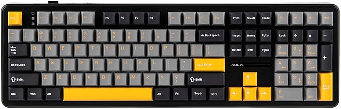 EPOMAKER Aula F108 Wireless Gaming Keyboard, Full Size Mechanical Keyboard with 4000mAh Battery, 108 Hot-Swappable and Programmable Keys, RGB Backlight, for Mac/PC/Android (Grey&Yellow)