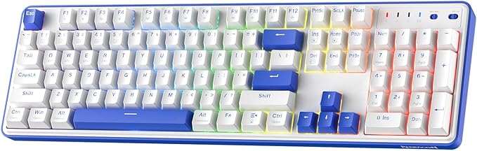 Redragon K685 PRO 104 Keys Wireless Gasket RGB Gaming Keyboard, 3-Modes 100% Layout Mechanical Keyboard w/Hot-Swap Socket, Sound Absorbing Pads & Linear Red Switch, Klein Blue & Oia White