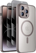 Symcele Designed for iPhone 14 Pro Case, Compatible with MagSafe, with Privacy Screen Protectors X2, [Camera Protection] [15FT Military Drop Protection] Shockproof Phone Case, 6.1", Natural Titanium