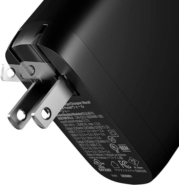 Amazon Basics 68W Two-Port GaN Wall Charger with 2 USB-C Ports (60W, 18W) with PD for Laptops, Tablets & Phones (iPhone 16/15/14/13/12/11/X, iPad, MacPro, Samsung, More), Non-PPS, Black