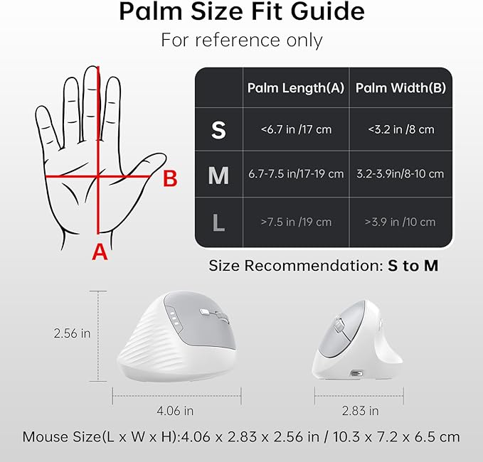 PYP Ergonomic Vertical Wireless Mouse, Bluetooth 5.2/5.0 & 2.4G Tri-Mode, Type-C Rechargeable with Power Display, 6-Level Adjustable 8,000 DPI, Lightweight Quiet Click for Laptop Mac - White