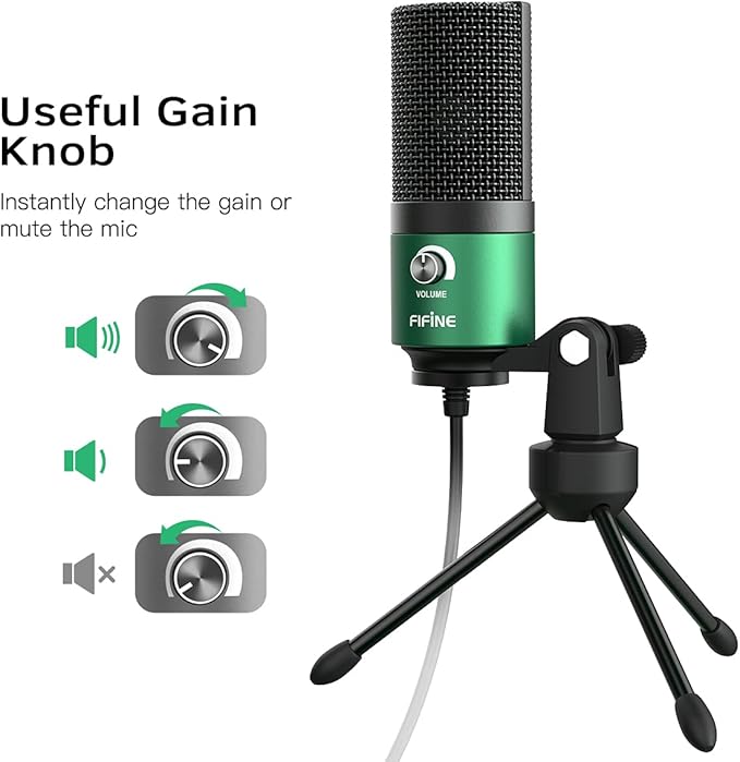 FIFINE USB Gaming Microphone for PC Desktop, PS4 and Mac, Gain Control, External Condenser Computer Mic for Streaming, Podcasting, Twitch, Discord, Green - K669G