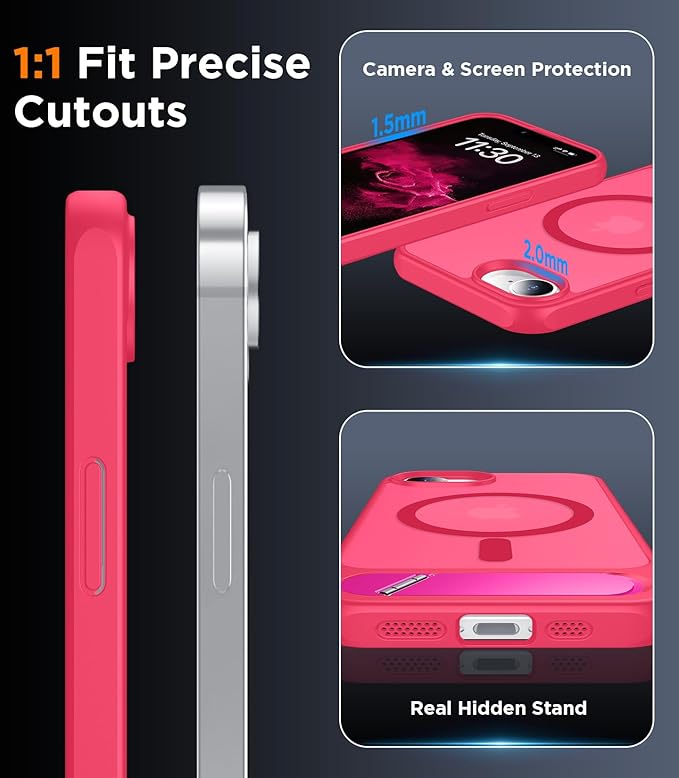 Magnetic Compatible with iPhone 16E Case, [Built-in Invisible Kickstand][Compatible with MagSafe][Military Grade Shockproof] Slim Translucent Matte Case for iPhone 16E 6.1" 2025