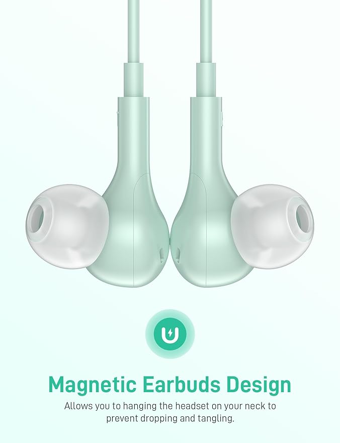 iMangoo for Apple MFi-Certified Headphones for Lightning Wired Earbuds Magnetic Ear Buds with HiFi Bass,3 Ear Tips Mic Corded Earphones for Gym, Commuting for iPhone 14 Plus 13 12 11 Pro Max Mint