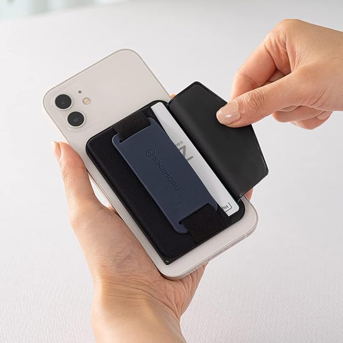 Sinjimoru for 3 in 1 MagSafe Wallet 2600g Magnetic Strength Phone Grip with Stretchy Fabric Secure Flap Anti-Drop Tag Holder for iPhone 16 15 14 13 12 M-BGRIP Olive Grey