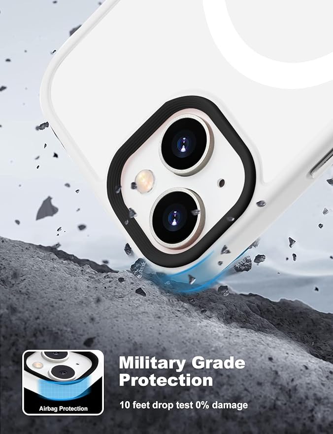 Tigowos for iPhone 15 case Fits MagSafe 10FT Drop Resistant Matte Skin Feeling Shockproof Back Cover Fits iPhone 15 Phone Cases, White