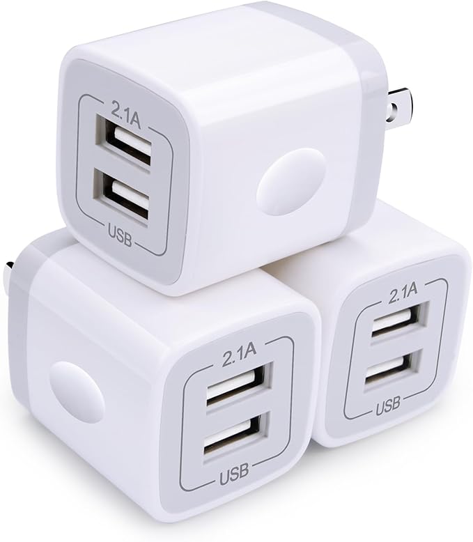 Wall Charger,USB Brick 3Pack 2.1A/5V Dual Port USB Plug Charger Cube Power Adapter Fast Charging Block for iPhone 17 16e 16 15 14 13 12 Pro Max 8 7 6 Plus 5S,iPad,Samsung Galaxy S8 S7 S6,Android Phone