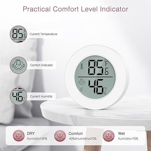 LOFICOPER Mini Digital Thermometer Hygrometer, Wireless Temperature and Humidity Sensor, Indoor Temperature Humidity Gauge with ℃/℉ Switch, Comfort Indicator, for Home, Office, Greenhouse, 2 PCS