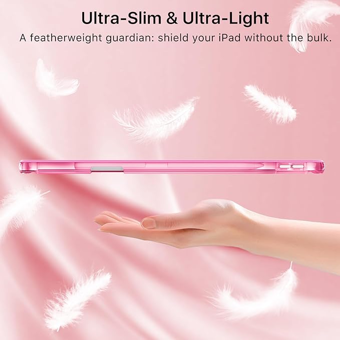 MoKo for iPad Air 11 inch Case (M4/M3/M2) 2026/2025/2024, iPad Air 5th/4th Gen 10.9 inch Case 2022/2020 with Pencil Holder, Slim Trifold Cover with Hard PC Translucent Back Shell, Peony