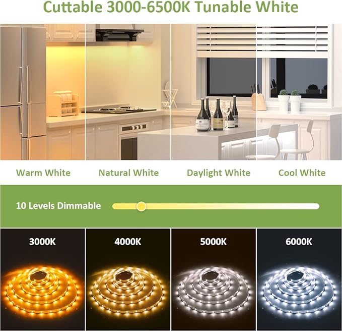 NOVOSTELLA 79ft(2rolls) Tunable White LED Strip Light Kit 2688LEDs Dimmable 3000K-6500K 24V Flexible Tape Remote Ribbon for Stage Bedroom Party Kitchen Stair Living Room Ceiling Daylight Warm White