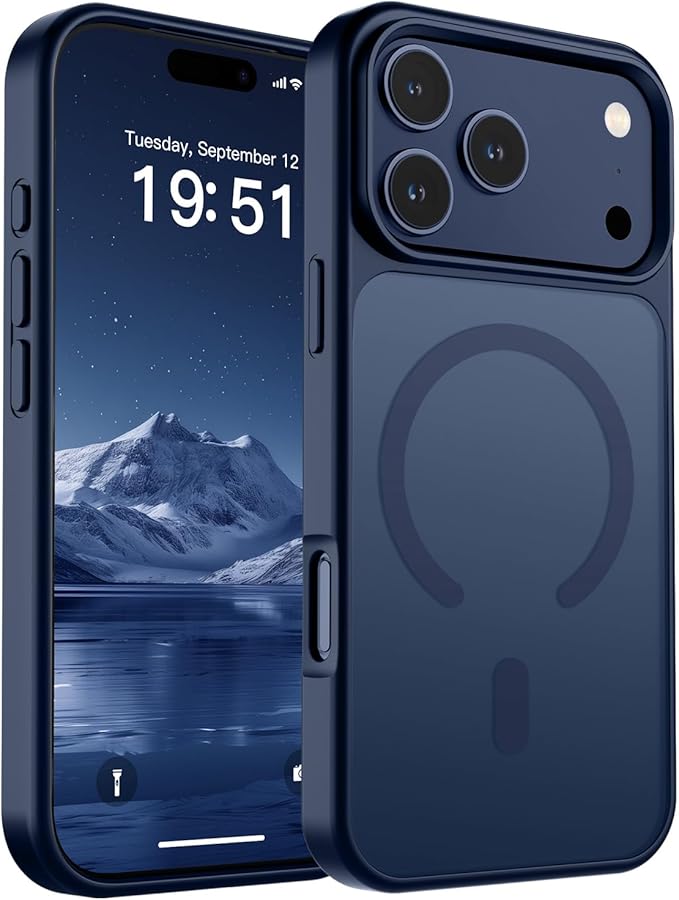 SUPFINE Magnetic for iPhone 17 Pro Case (Compatible with MagSafe)(Military Grade Drop Protection) Translucent Matte Shockproof with Anti-Fingerprint Phone Cover,Dark Blue