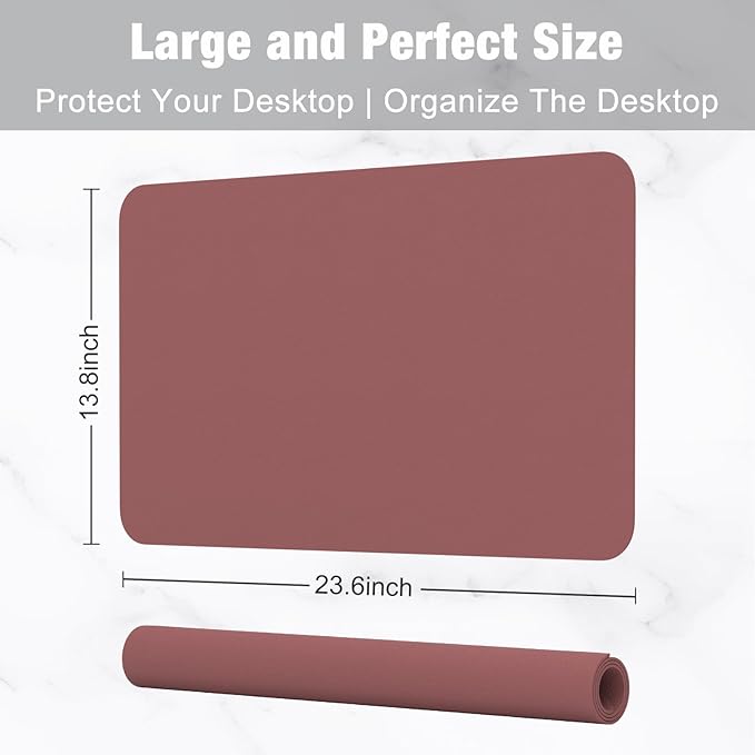Hsurbtra Desk Pad, 23.6" x 13.8" PU Leather Desk Mat, M Extended Mouse Pad, Waterproof Desktop Blotter Protector, Non-Slip Ultra Thin Small Laptop Keyboard Writing Mat for Office Home, Brick Red