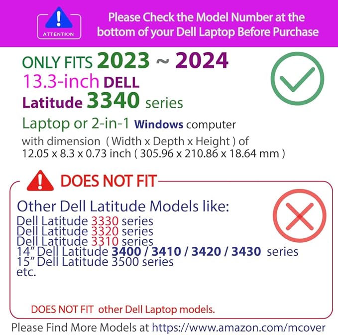 mCover Case ONLY Compatible with 2023-2024 13.3" Dell Latitude 3340 Series Laptop or 2-in-1 Windows Notebook Computer (NOT Fitting Any Other Dell Models) - Purple