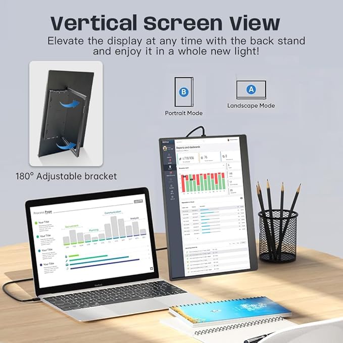 14 inch Ultra-Slim Portable Monitor 1920x1080 IPS HDR Wide Screen USB-C HDMI VESA External Display Plug&Play for Laptop PC Phone