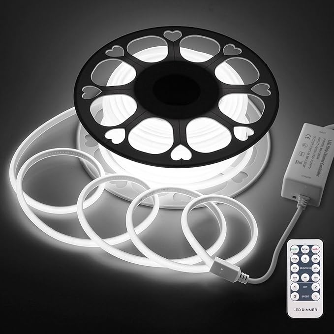 Aclorol AC 100-120V 65.6FT White COB LED Strip Lights Outdoor Waterproof Dimmable COB Light Strip Cold White 6000K Plug and Play for Commercial Building Lighting 288Leds/M with Remote Control