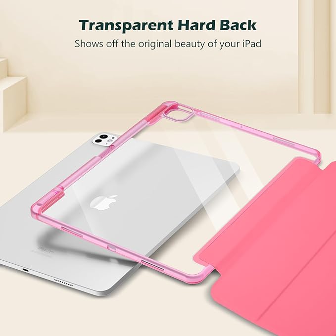 ProCase for iPad Pro 13 Inch Case M5 2025/ M4 2024 with Pencil Holder, Slim Stand Clear Shell Back, Shockproof Cover iPad Pro M5 M4 Case 13 Inch, Supports Touch ID, Auto Wake/Sleep -MelonPink