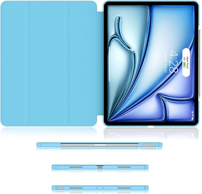 Soke Case for iPad Air 13 Inch (M3/M2) 2025/2024,iPad Pro 12.9 2022 2021(6th 5th Generation) - [Slim Trifold Stand + Auto Wake/Sleep],Protective Hard PC Back Cover (Blue)
