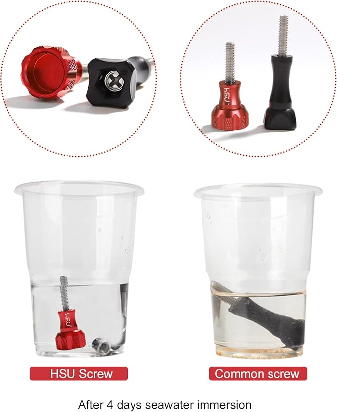 HSU Aluminum Thumbscrew Set + Wrench for Gopro Hero 13, 12, 11, 10, 9, 8, 7, 6, 5, 4, 3, AKASO Campark and Other Action Cameras (3pcs, Red)