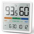 NOKLEAD Indoor Hygrometer Thermometer - Digital Temperature & Humidity Monitor with Calibration, Clear LCD Display & Clock, Accurate Room Gauge for Home, Baby Room, Office (White)
