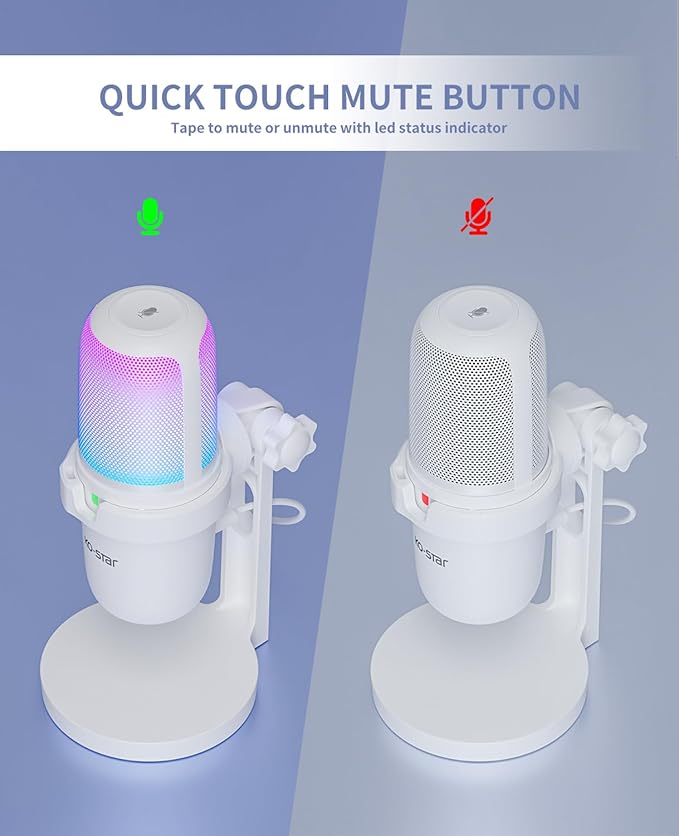USB Microphone for PC,White Mini Mic for PS4/ PS5/ Mac,Computer Gaming Condenser with Quick Mute,RGB Streaming,Filter,Shock Mount,Recording Microphones for YouTube Titok