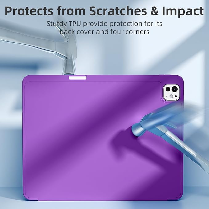 Akkerds Compatible with iPad Pro 13 Inch Case (M5/M4) 2025/2024, for iPad 13 Pro Case with Pencil Holder, Slim Trifold Stand Protective Cover with Soft TPU Back, Auto Wake/Sleep (Darkpurple)