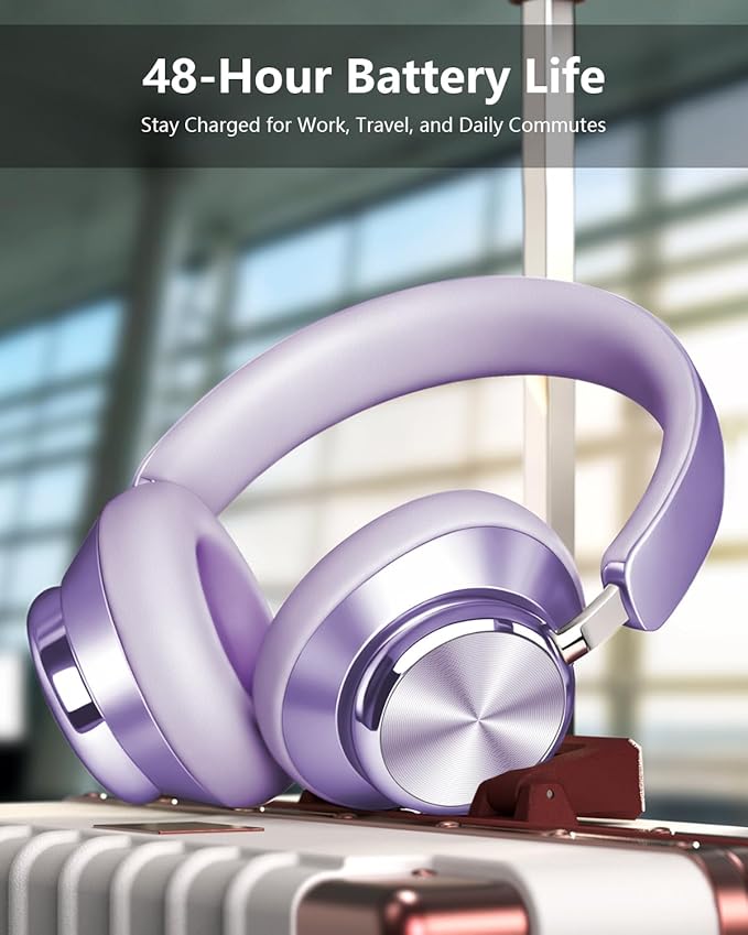 Wentronic Y03 Bluetooth Headphones Wireless Active Noise Cancelling Over Ear Headphones 48 Hours Playtime High Sound Quality 6 EQ Music Mode Headphones with Soft Ear Cushion - Purple