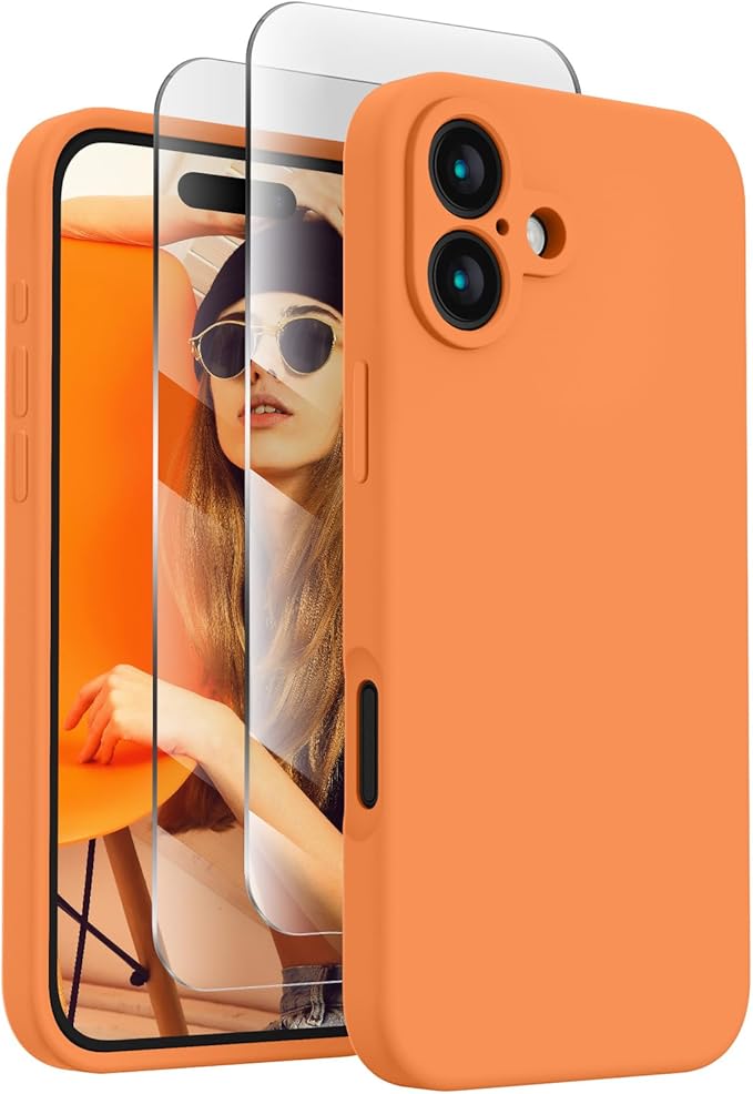 FireNova Designed for iPhone 16 Plus Case, Silicone Upgraded [Camera Protection] Case, Soft Anti-Scratch Microfiber Lining Inside, 6.7 inch, Kumquat