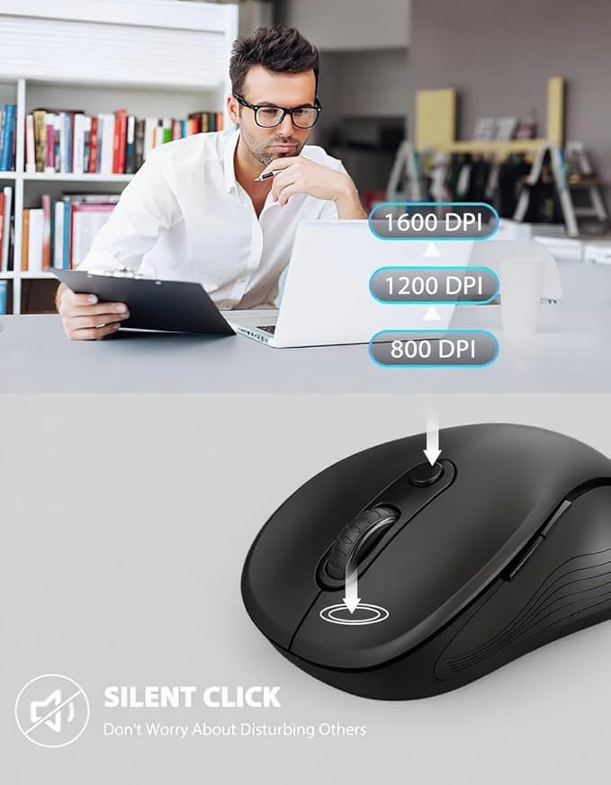 Trueque Wireless Mouse, 2.4GHz Ergonomic Mouse for Laptop & PC, Silent Portable Computer Mice with Back & Forward Buttons, USB-C Adapter for Windows/Mac, M01 (Black)