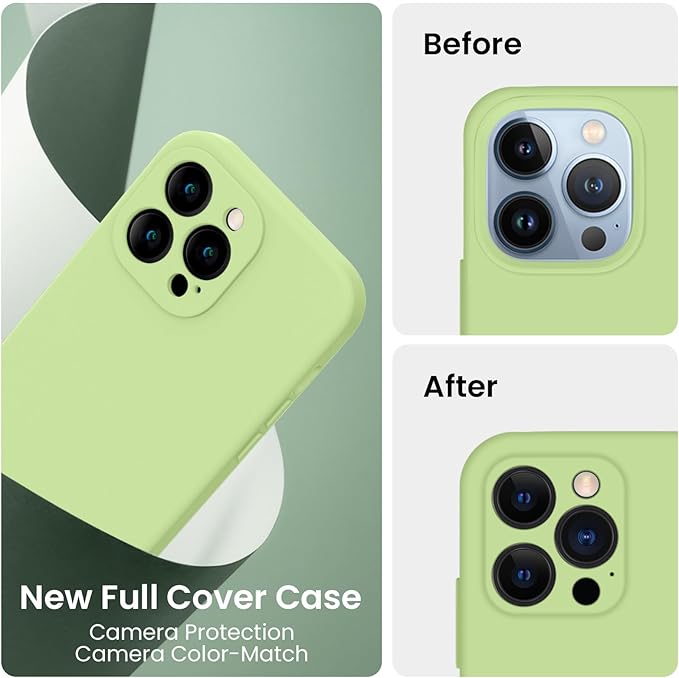 FireNova Designed for iPhone 13 Pro Max Case, Silicone [Camera Protection] Phone Case, Soft Anti-Scratch Microfiber Lining Inside, 6.7 inch, Tea Green