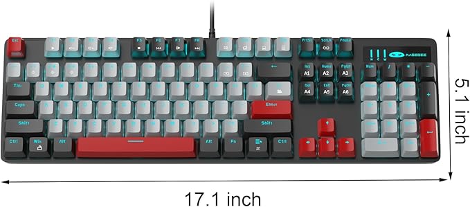 MageGee Mechanical Gaming Keyboard, New Upgraded 104 Keys Blue Backlit Keyboards with Blue Switches, USB Wired Mechanical Computer Keyboard for Laptop, Desktop, PC Gamers(Black & Gray)