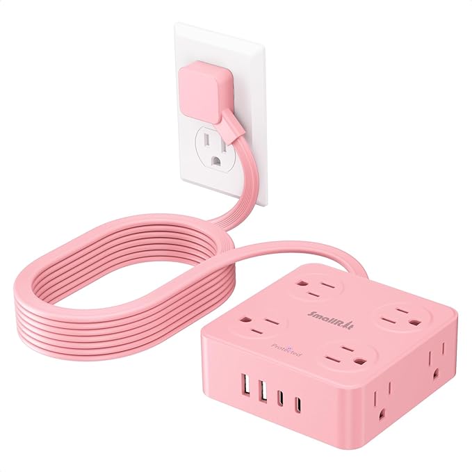Extension Cord with Multiple Outlets, SMALLRT Power Strips with Surge Protection, 6.5FT Flat Plug Power Strip with USB Ports, 8 Outlets, Outlet Extender Surge Protector Outlet for Home Office, Pink
