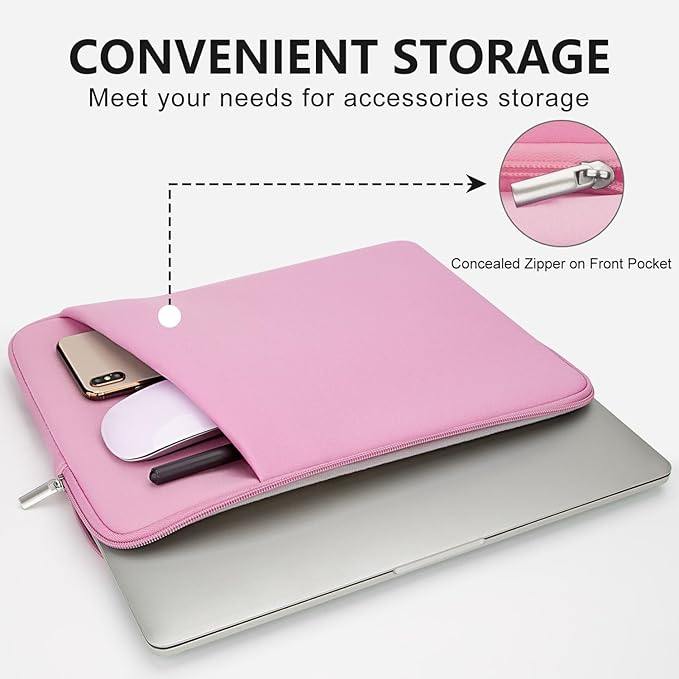 Laptop Sleeve Case with Zipper Accessory Pocket Compatible with 13 to 14 inches MacBook Air/Pro Padded Computer Pouch Cover Shockproof Protective for 13” to 14” Laptop/Chromebook/Tablet,Pink