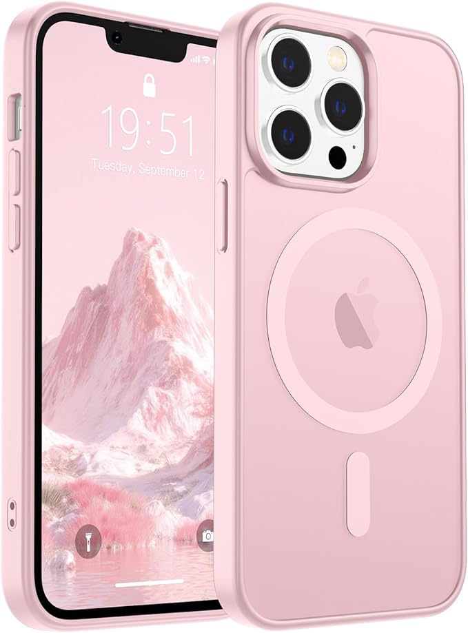 SUPFINE Magnetic for iPhone 13 Pro Max Case (Compatible with MagSafe) (Military Grade Drop Protection) Translucent Matte Shockproof Phone Cover,Light Pink