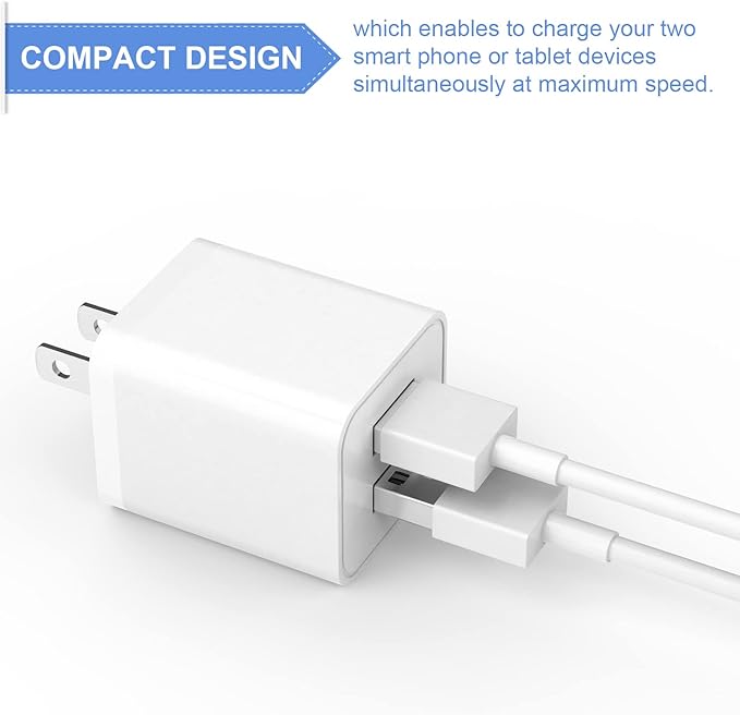 6Pack USB Wall Charger, iGENJUN 2.4A Phone Charger Dual USB Port Cube Power Plug Adapter Fast Wall Charger Block Compatible with iPhone 17/17 Pro/16/16 Pro, Samsung Galaxy, Pixel, LG, Android-White