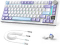 A.JAZZ Attack Shark X820Ultra 75% Wireless Mechanical Gaming Keyboard and Coiled Cable Hot Swappable 2.4GHz/Bluetooth/Wired Keyboard with Screen & Knob RGB Backlit Gasket Mount Shark Switch-Starwhite