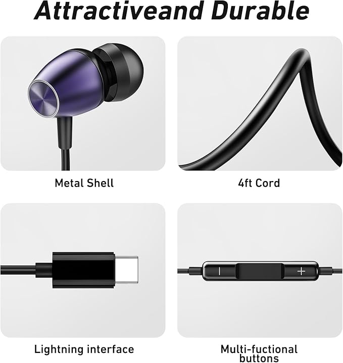 (2Pack) Wired USB C Earbuds for iPhone 17 16 Pro Max 16e 16 Plus 16Pro 15 Pro Max 15 Plus 15Pro, USBC Headphones in-Ear Earphones Type C Ear Buds with Mic Volume Control HiFi Stereo Noise Cancelling