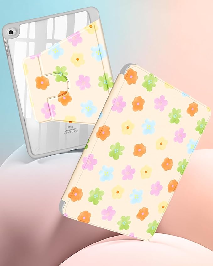 Uppuppy for iPad mini 4 Case for iPad mini 5th Generation Case - 360 Rotating Stand Folio Smart Cover with Pencil Holder for Women Girls, Colorful Flowers for Apple Tablet Mini 7.9 inch 2019/2015
