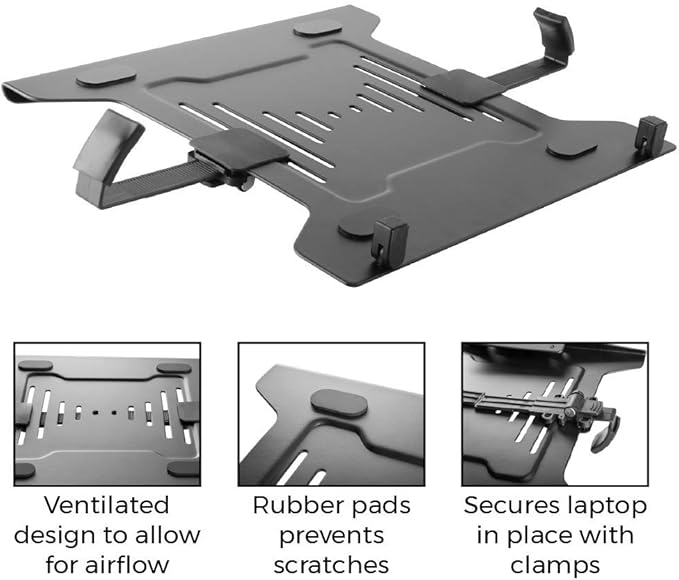 HumanCentric Laptop VESA Mount Tray for Monitor Arms and Stands, Fits 75x75 and 100x100 mm VESA Mount Holes, Fully Secures Laptop with Adjustable Clamps 9.5" to 16.5” Width, Rubber Pads